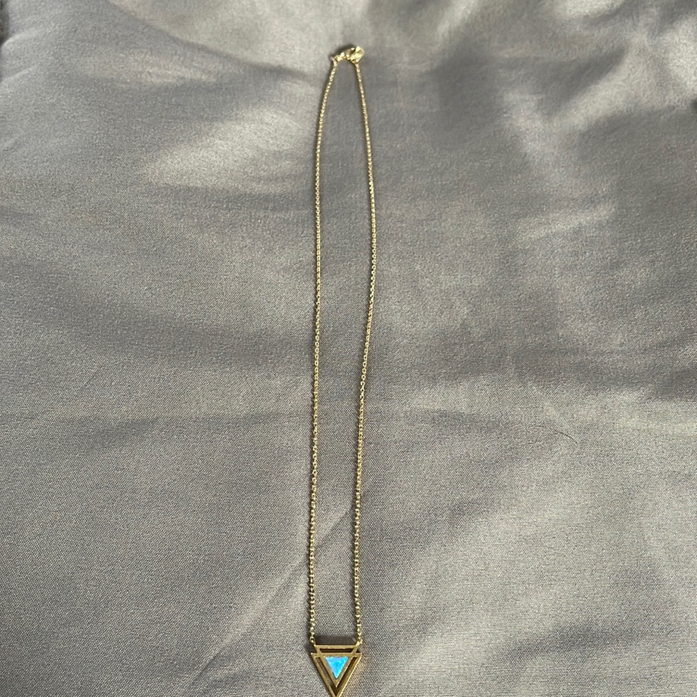BRAND NEW 18k gold plated native tribal triangle necklace iridescent blue stone